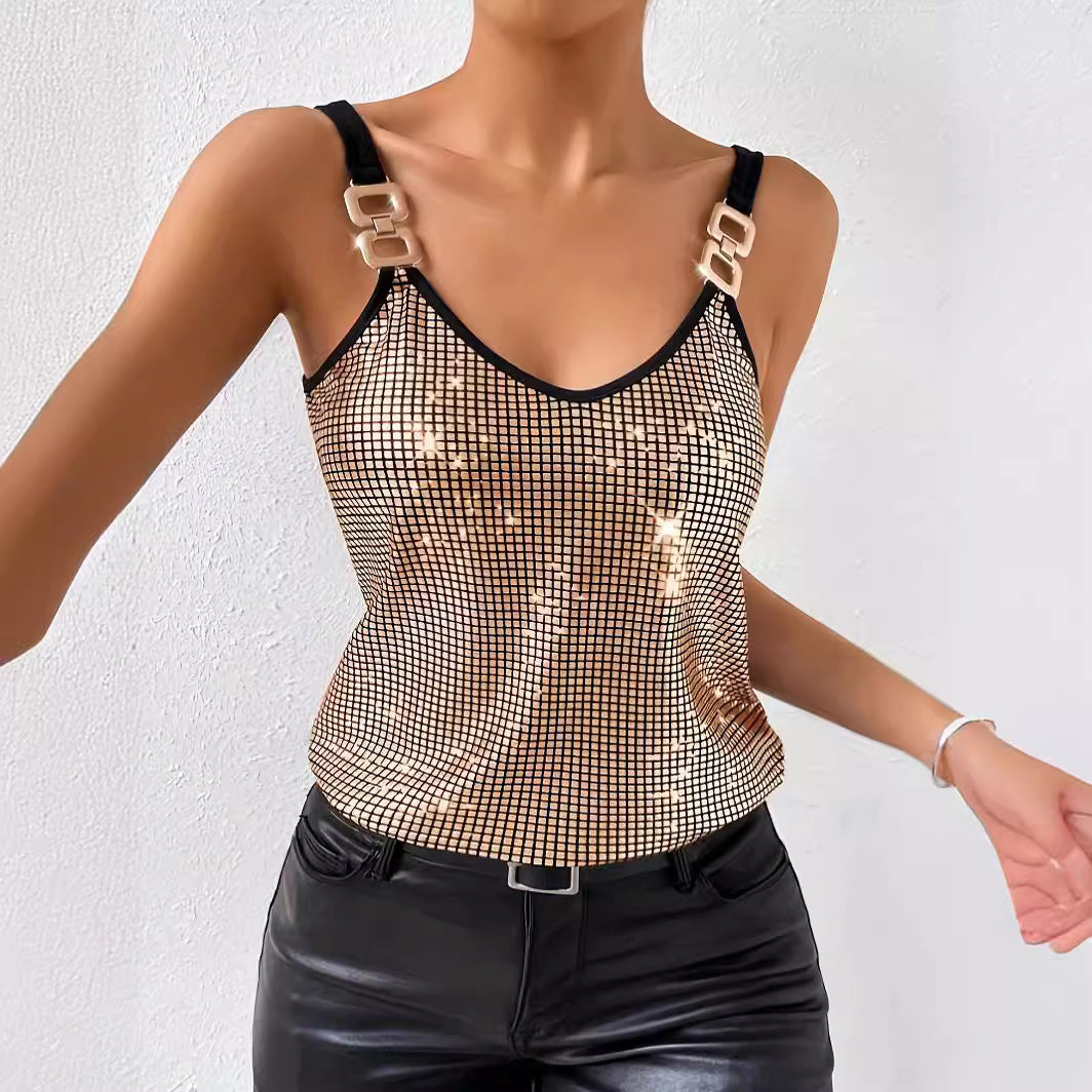 Summer Sequined Chain Strap Top