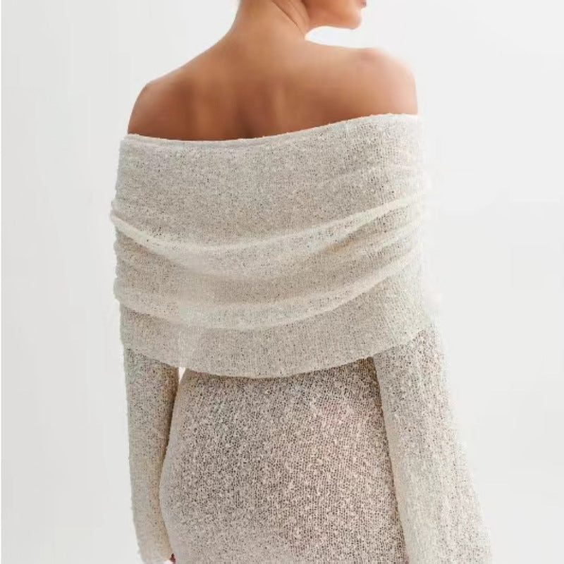 Spring Summer Knitted Boat Neck Dress