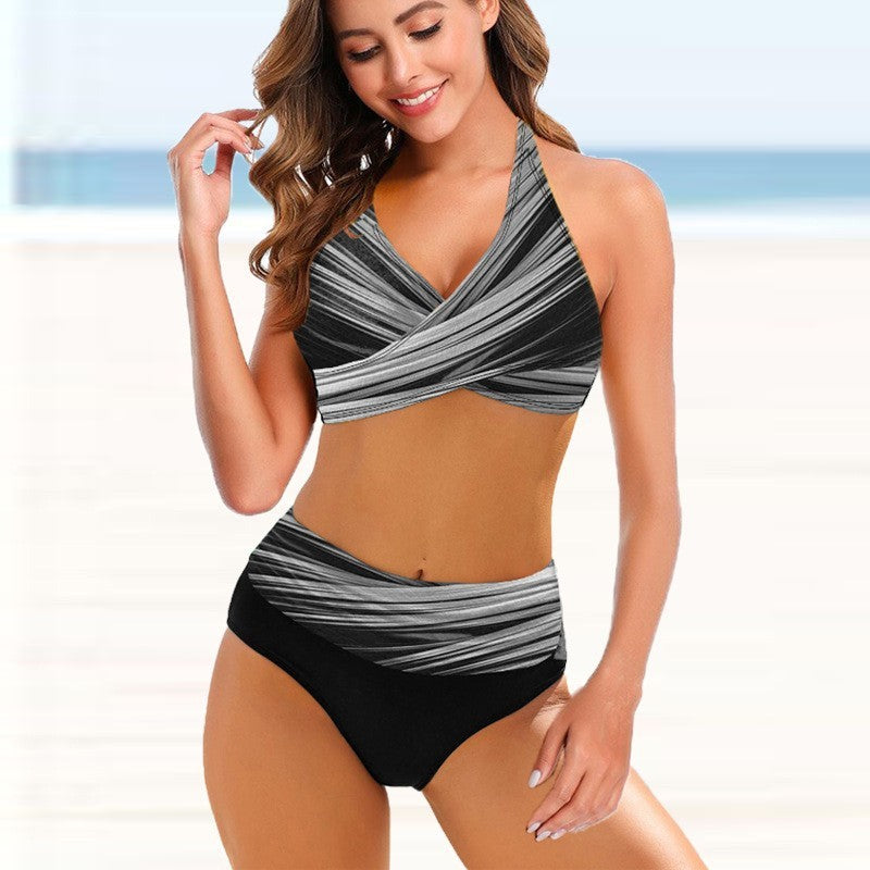 European American Striped Bikini Swimsuit