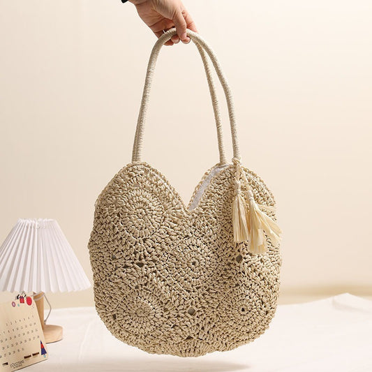 Hollow Tassel Large Straw Shoulder Bag