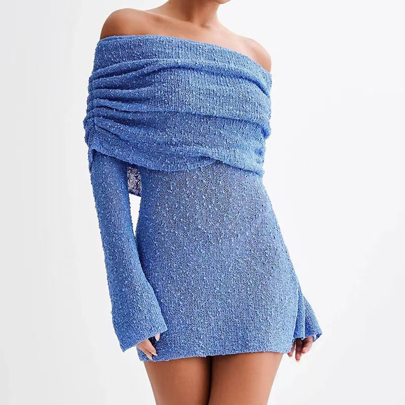 Spring Summer Knitted Boat Neck Dress