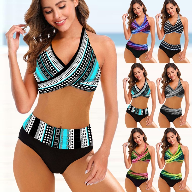 European American Striped Bikini Swimsuit