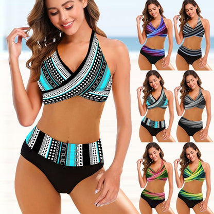 European American Striped Bikini Swimsuit