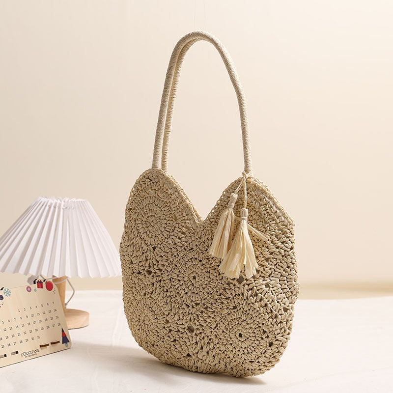 Hollow Tassel Large Straw Shoulder Bag