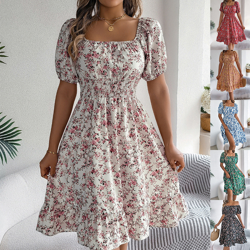 Floral Print Square Collar Dress