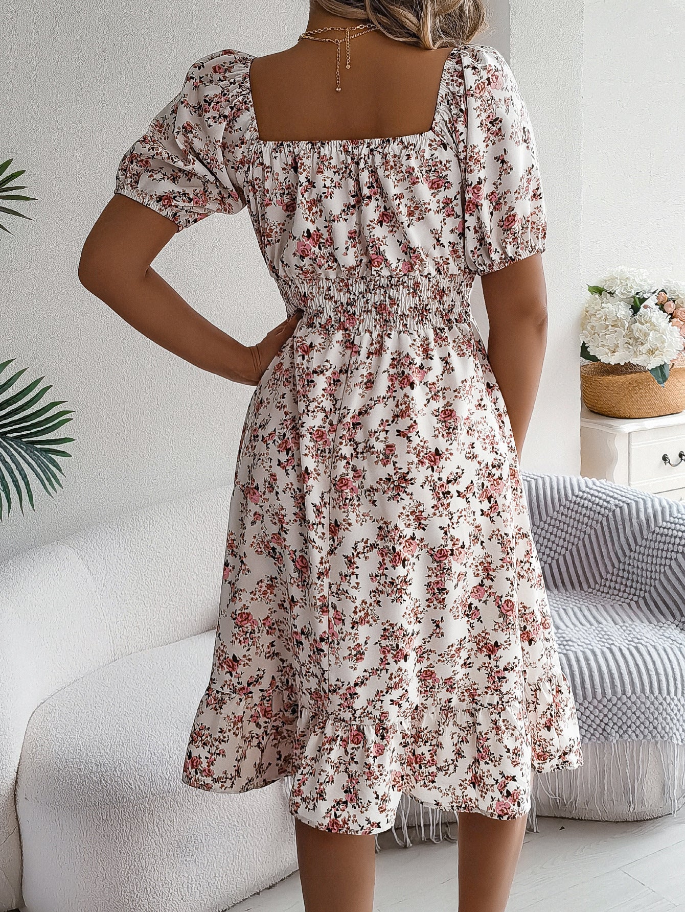 Floral Print Square Collar Dress
