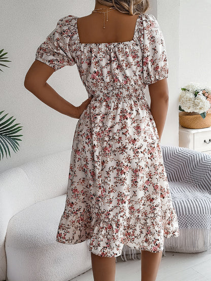 Floral Print Square Collar Dress
