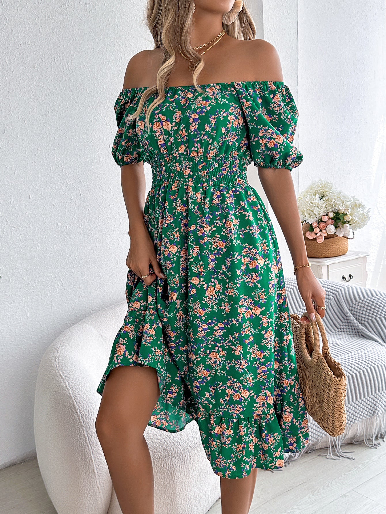 Floral Print Square Collar Dress