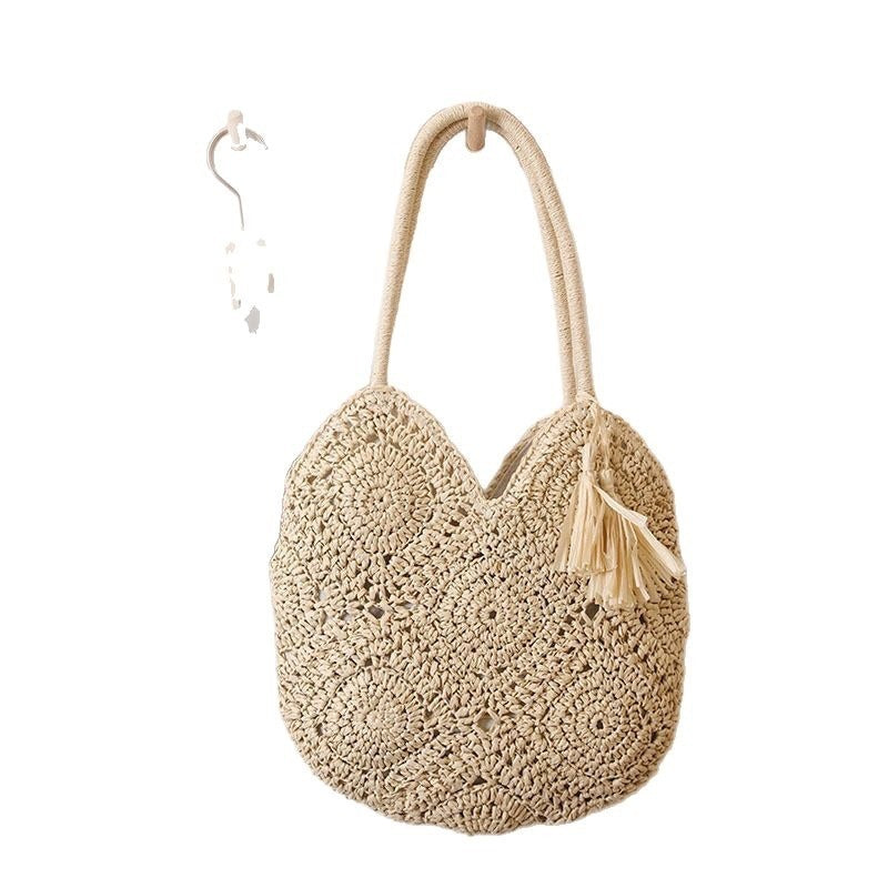 Hollow Tassel Large Straw Shoulder Bag