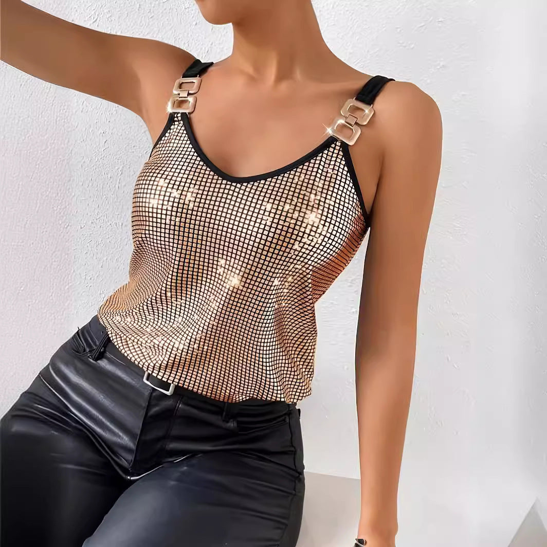 Summer Sequined Chain Strap Top
