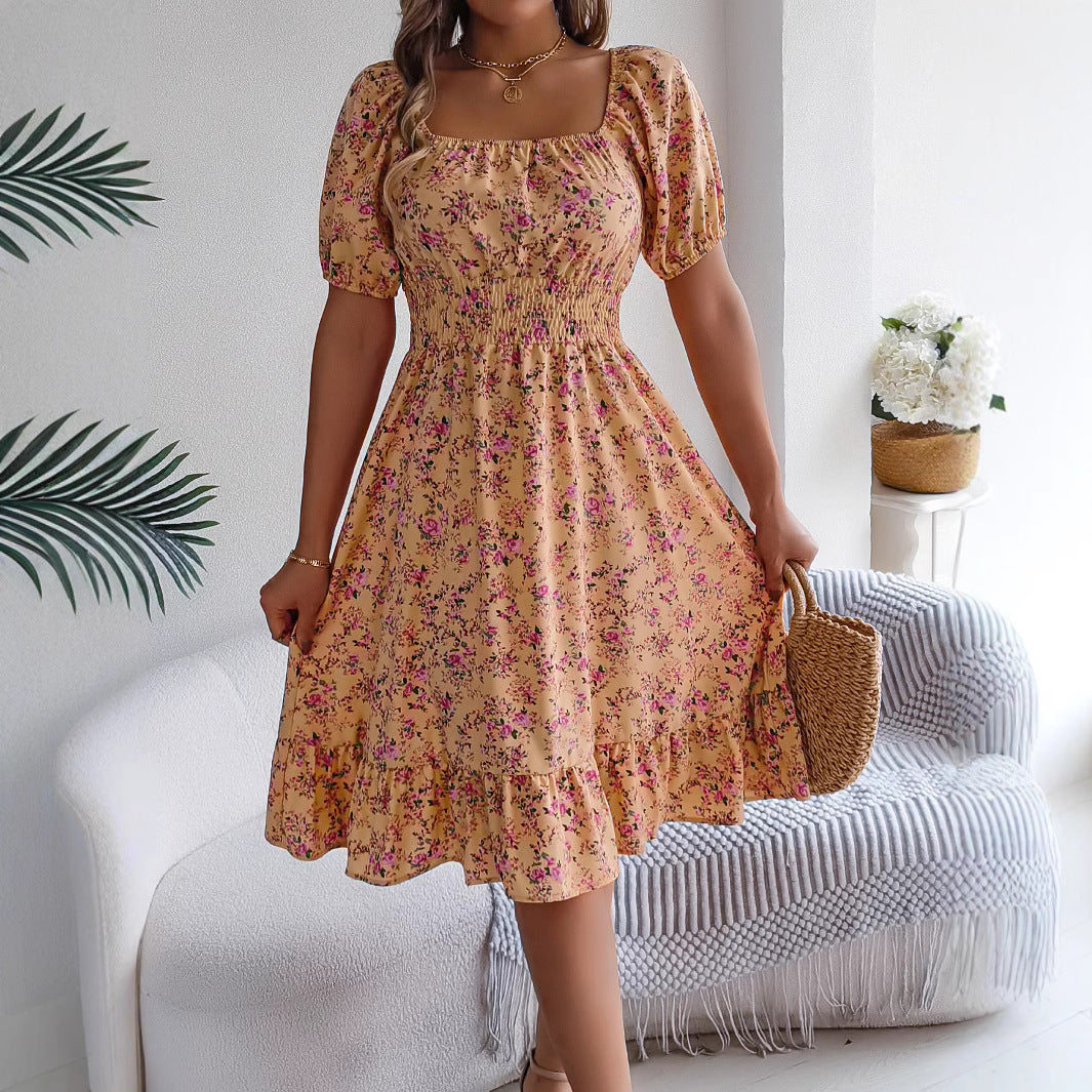 Floral Print Square Collar Dress