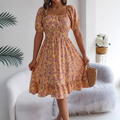 Floral Print Square Collar Dress