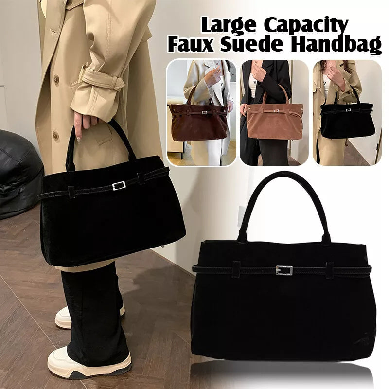 Decorative Solid Faux Suede Handbag