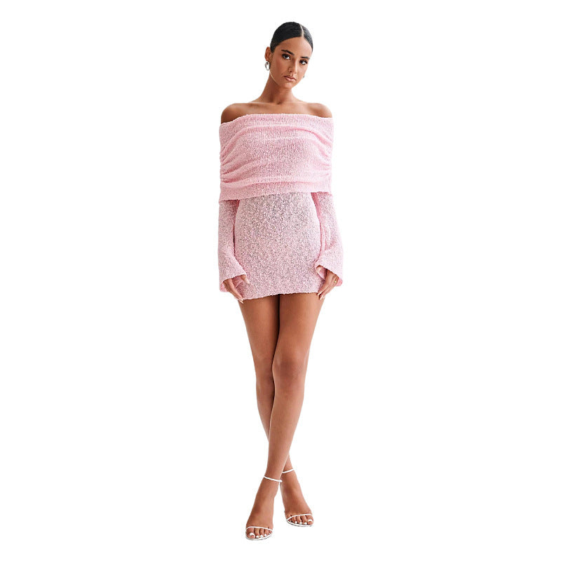 Spring Summer Knitted Boat Neck Dress