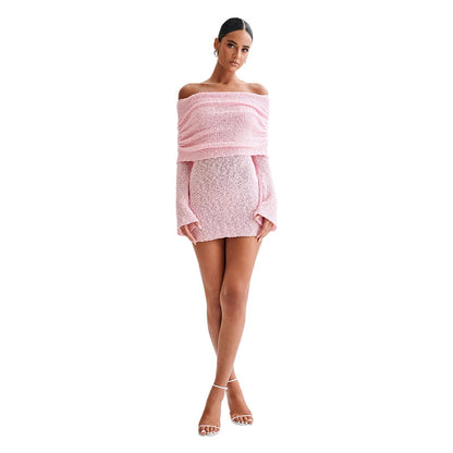 Spring Summer Knitted Boat Neck Dress