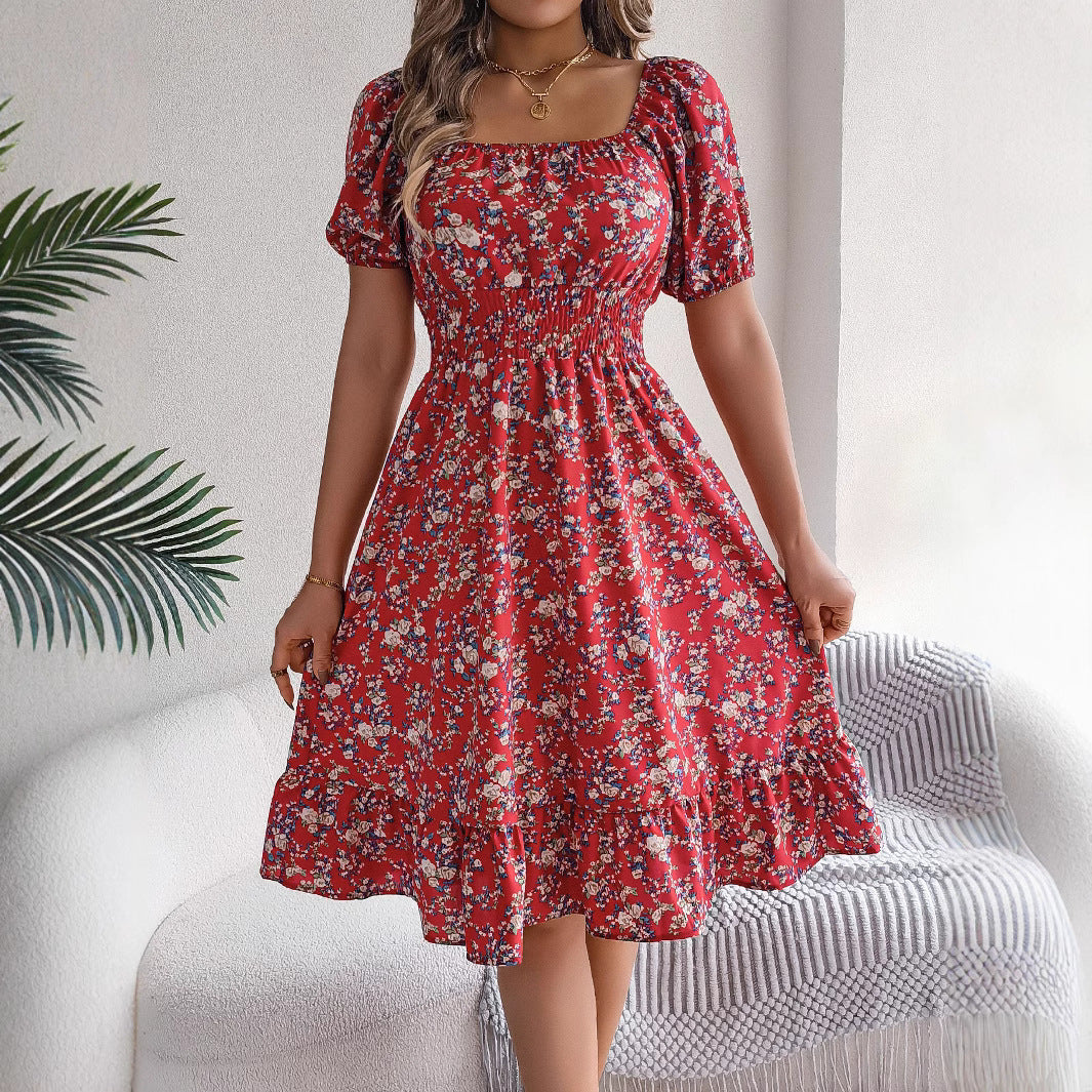 Floral Print Square Collar Dress