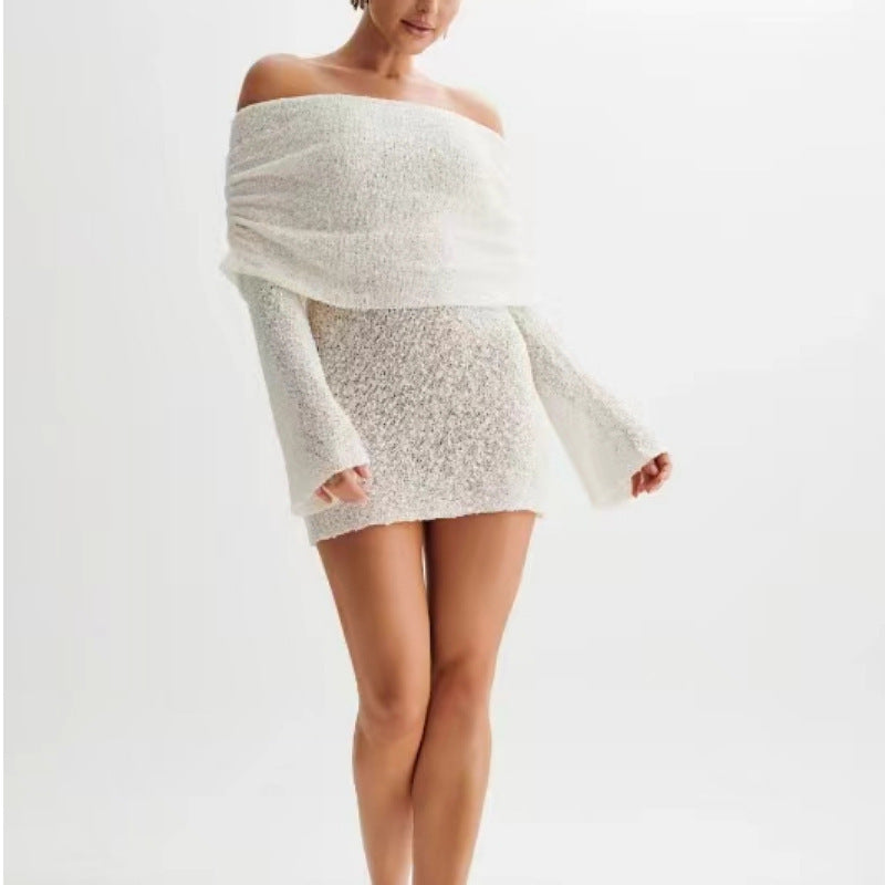 Spring Summer Knitted Boat Neck Dress