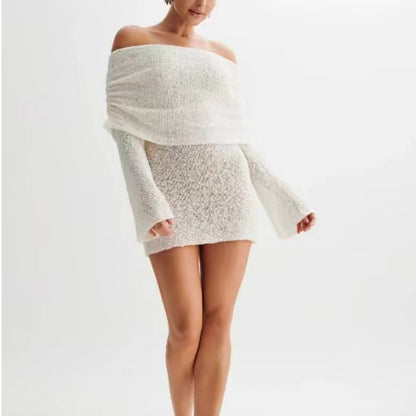 Spring Summer Knitted Boat Neck Dress