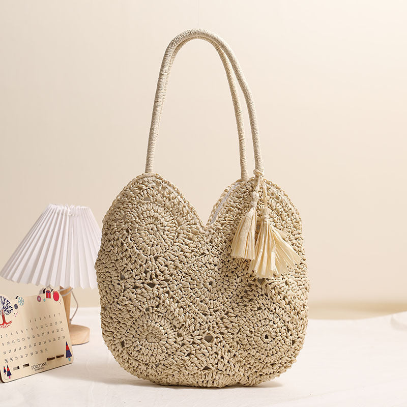 Hollow Tassel Large Straw Shoulder Bag
